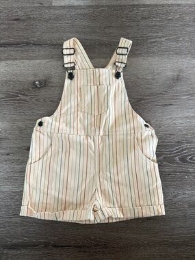 Coco Au Lait brand rainbow striped children's short overalls, size 4Y